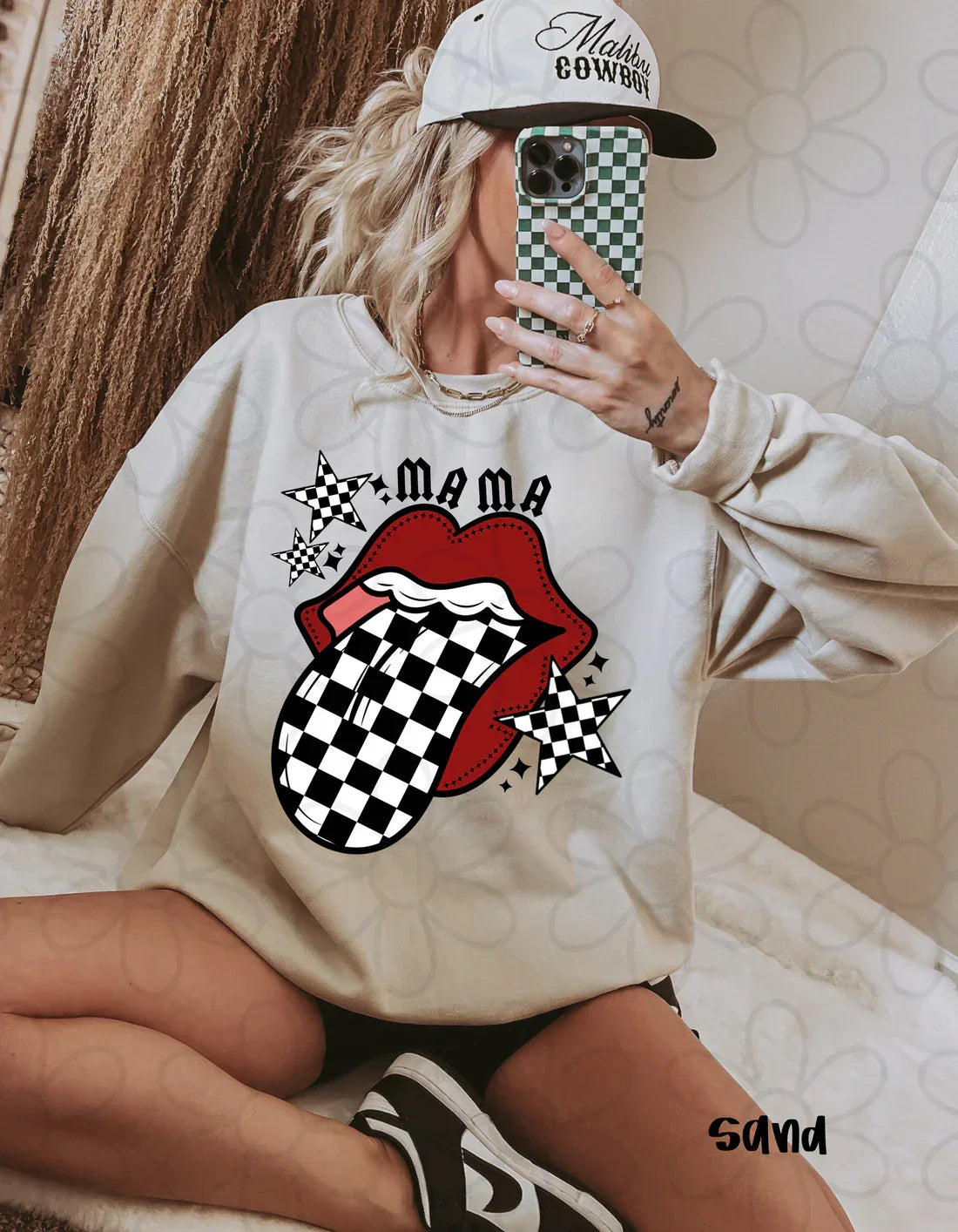 Checkered Tongue Mama Tee - The Hippie Nest Boutique