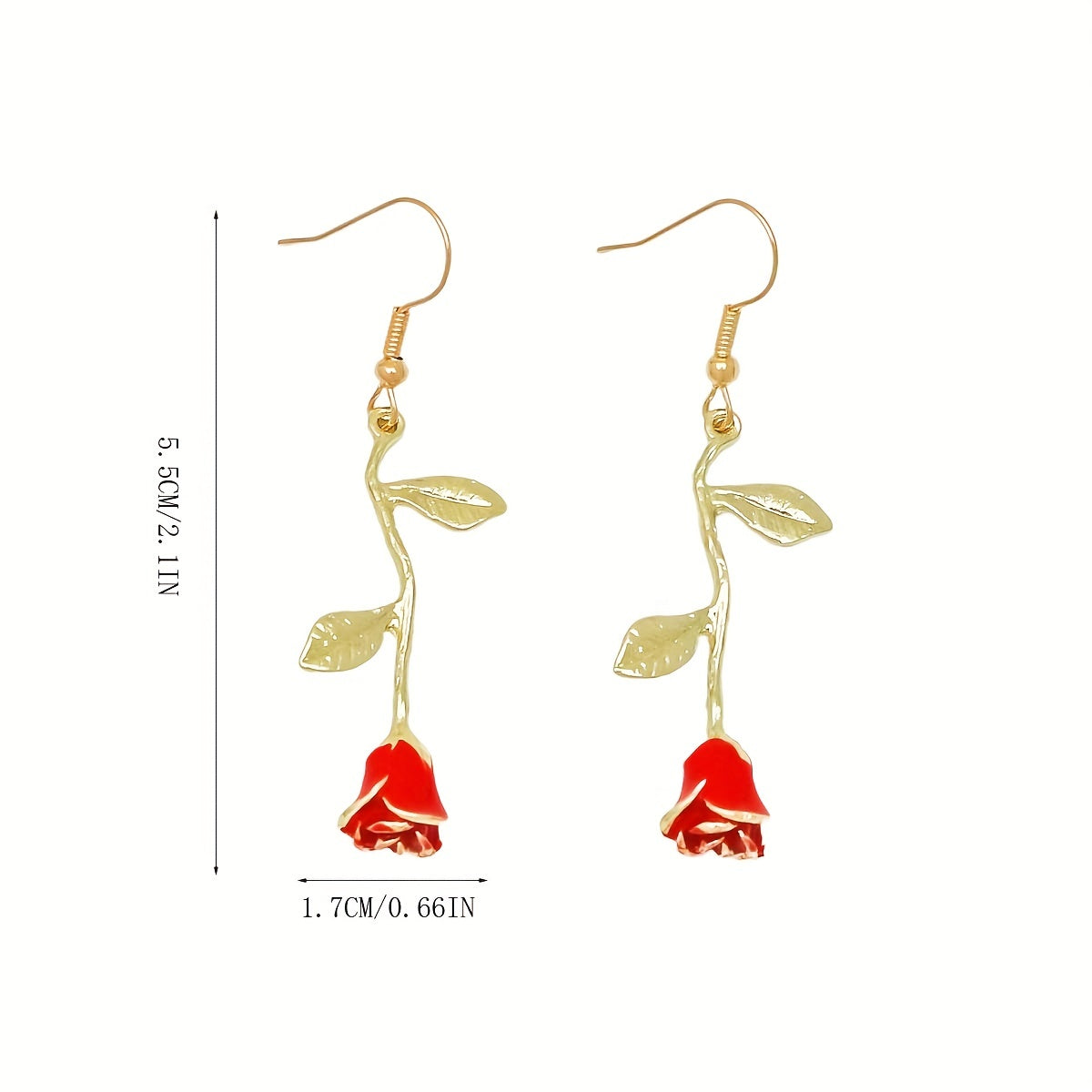 Rose Flower Design Red Dangle Earrings