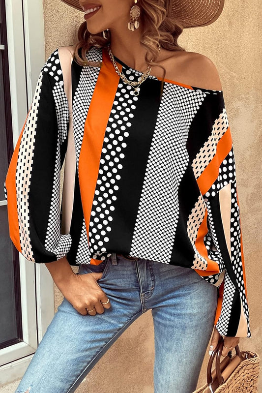 Vertical Striped Printed Puff Sleeve Blouse