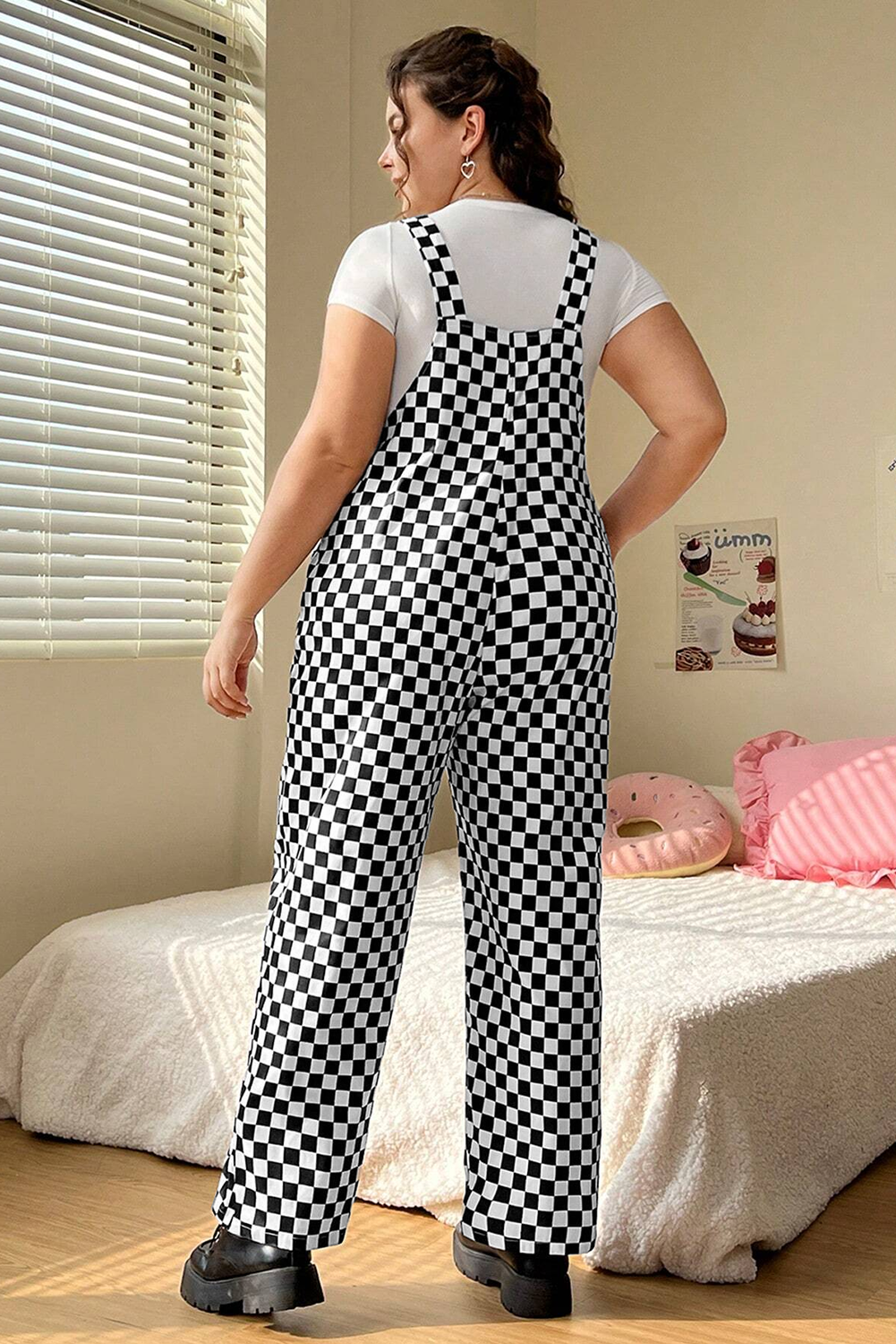 Checkered Print Wide Leg Jumpsuit