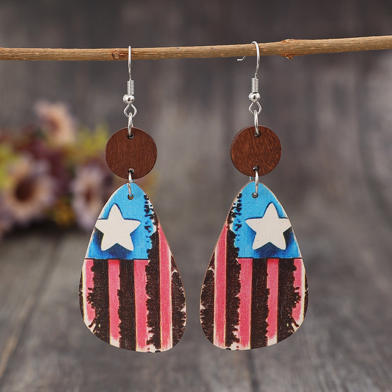 Star & Stripes Wooden  Earrings