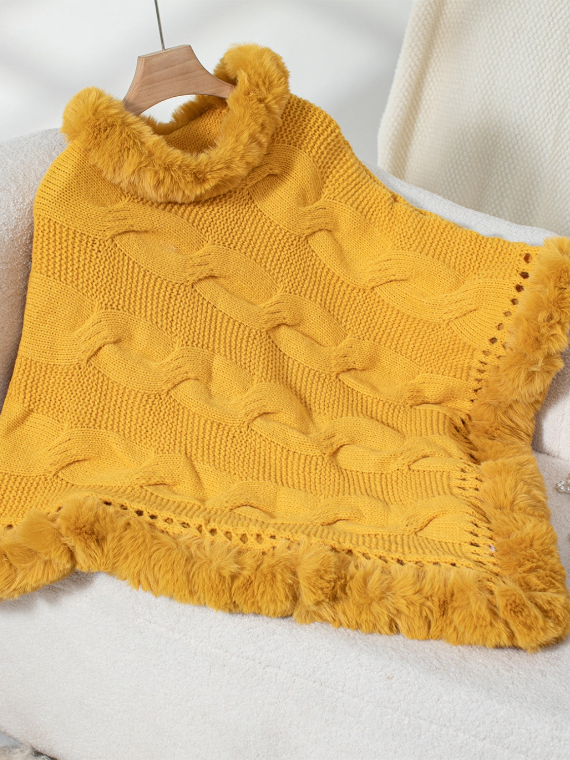 Fuzzy Cable-Knit Poncho