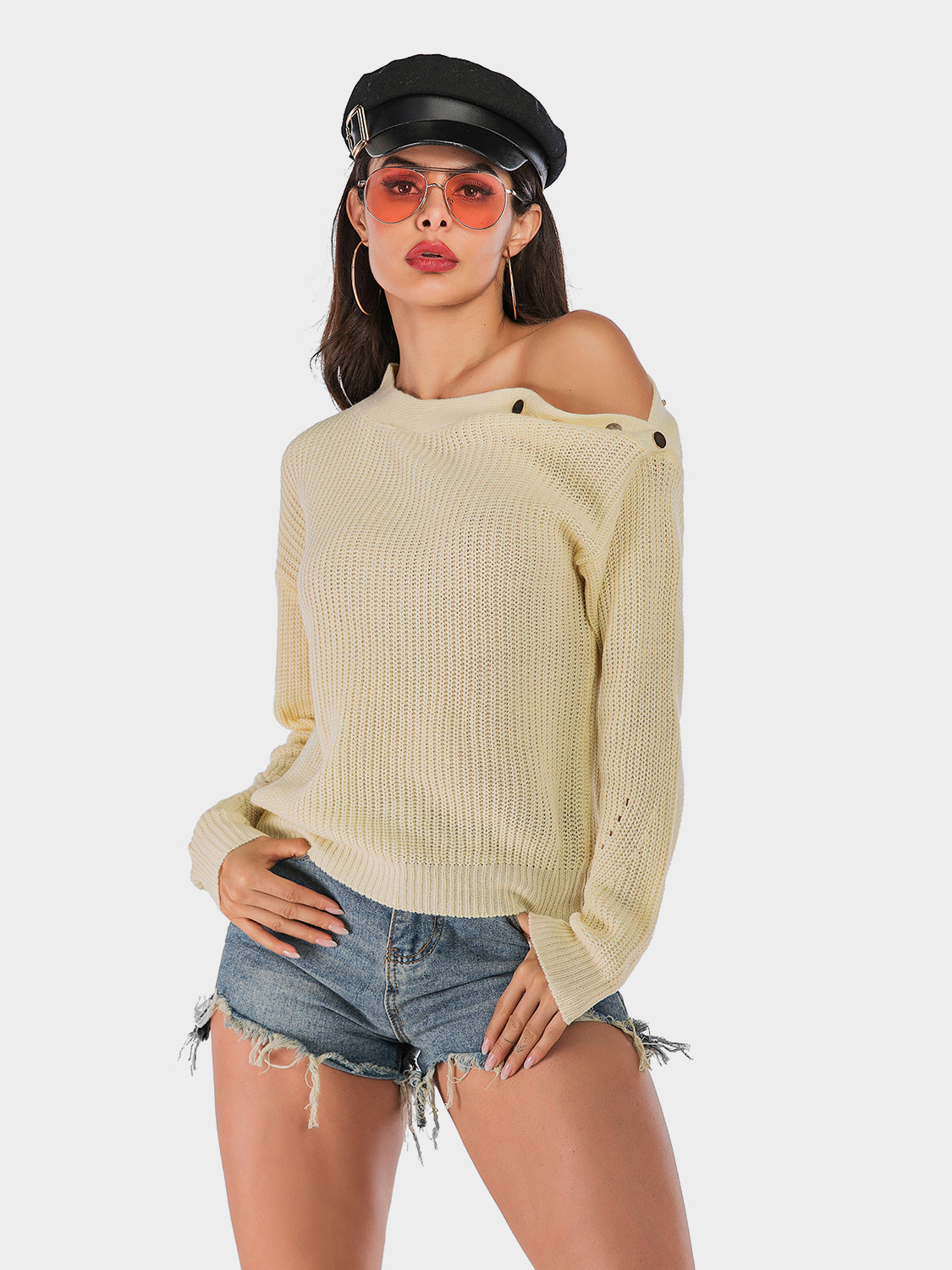 One Shoulder Long Sleeve Sweater