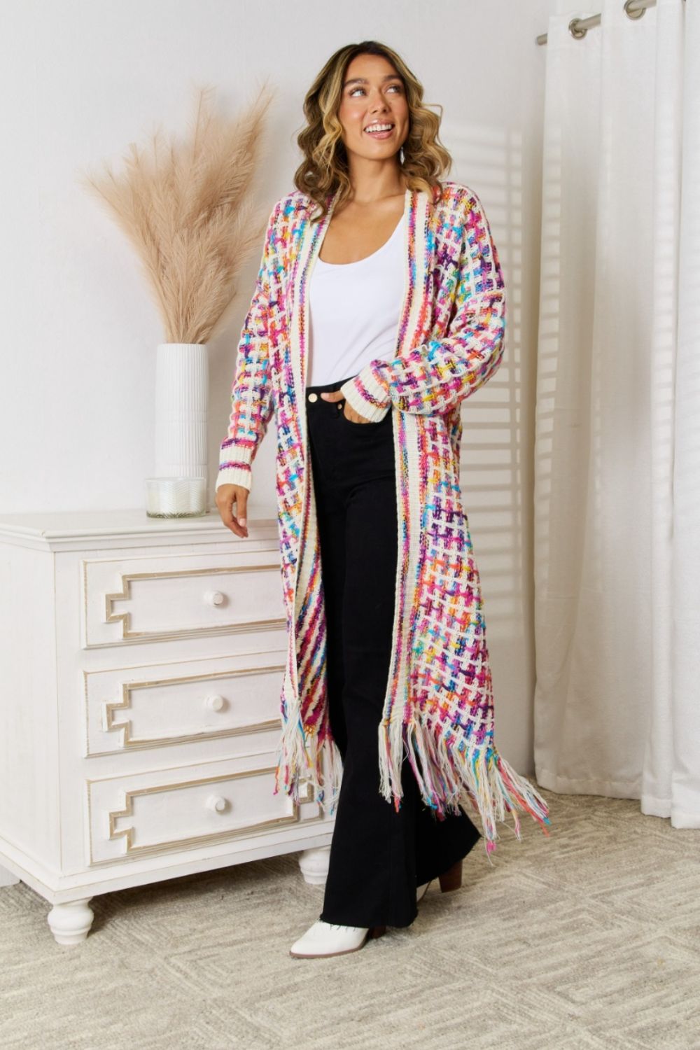 Multicolor Fringe Hem Cardigan