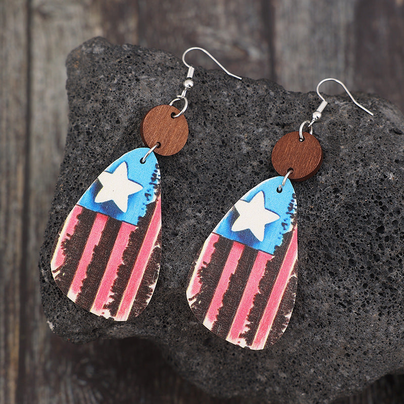 Star & Stripes Wooden  Earrings