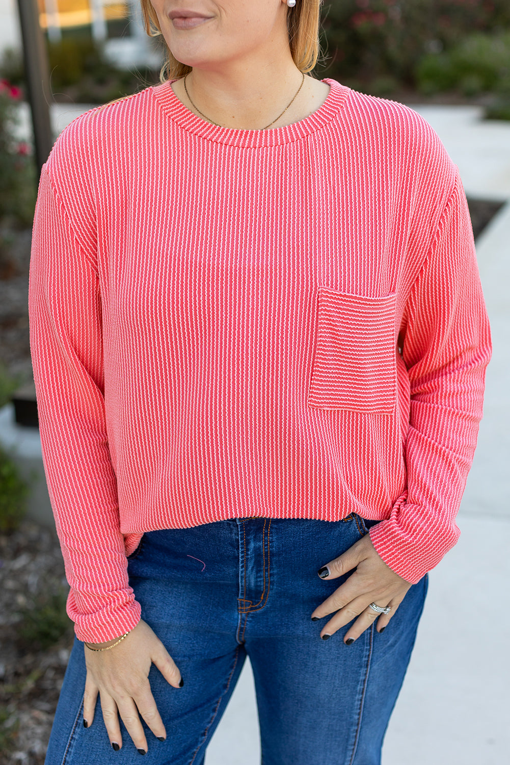 Ribbed Textured Long Sleeve T Shirt