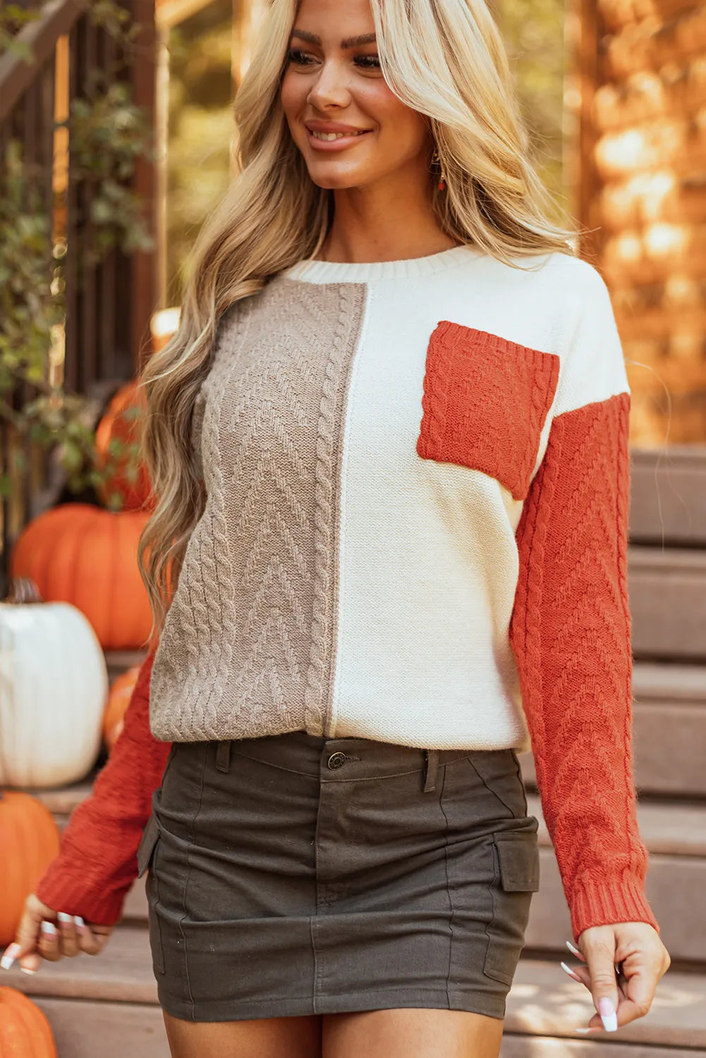 Color Block Round Neck Sweater