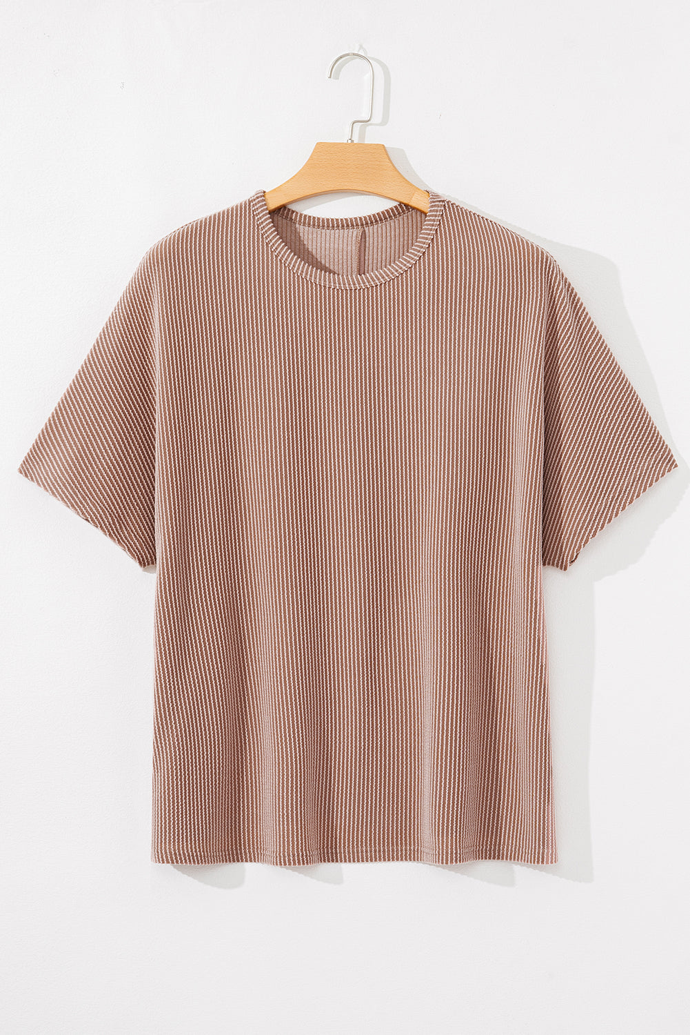 Ribbed Striped Crew Neck Knit T Shirt