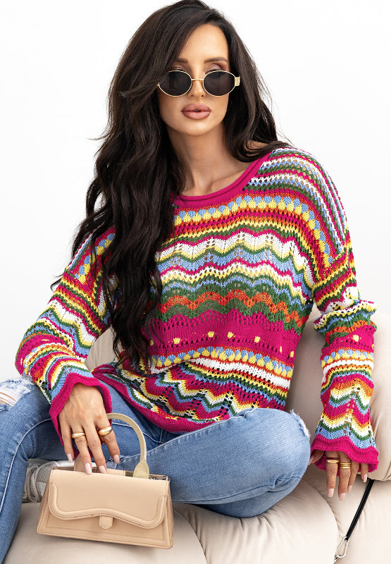 Round Neck Flare Sleeve Knit Top