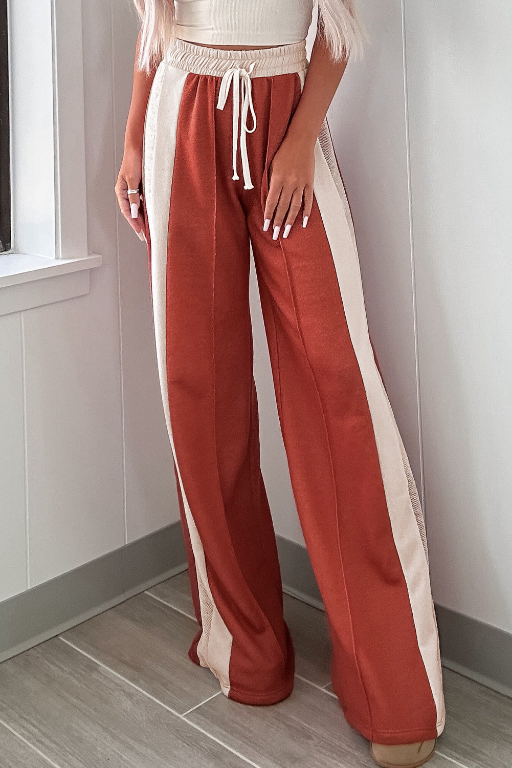 Flamingo Drawstring High Waist Wide Leg Pants