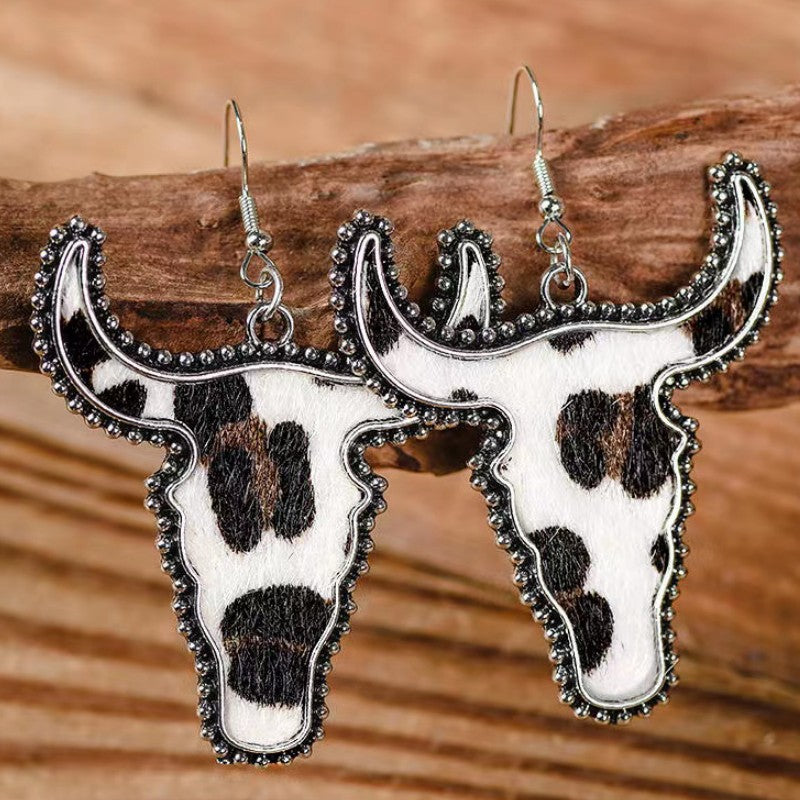 Animal Print Cow Head Earrings