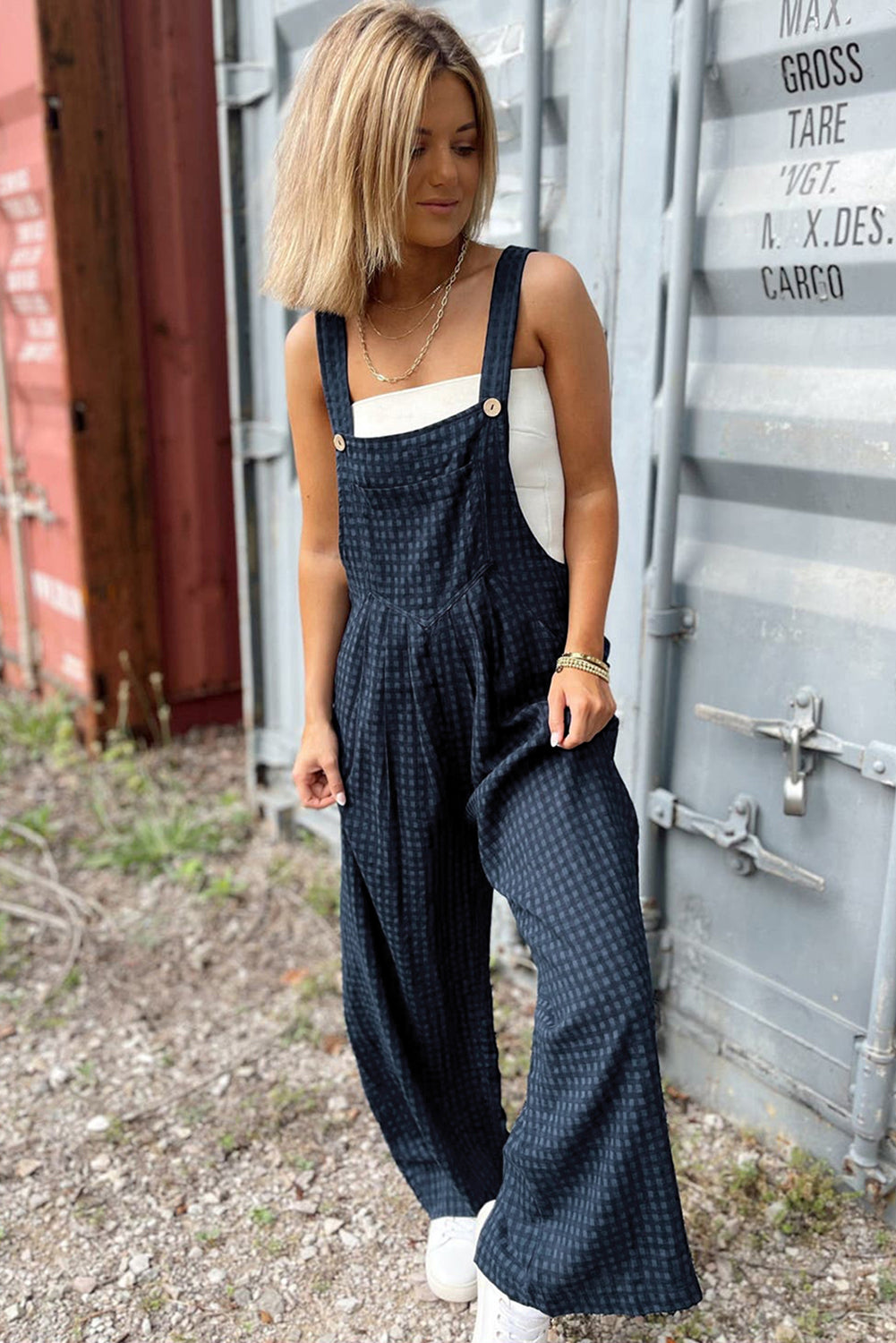 Plaid Print High Waist Overall