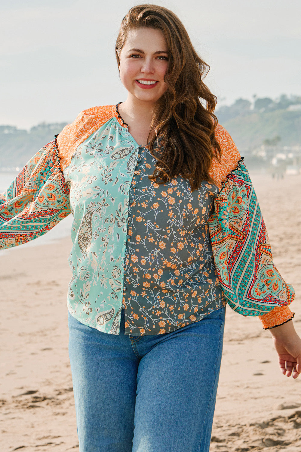 Floral Patchwork Plus Size Blouse