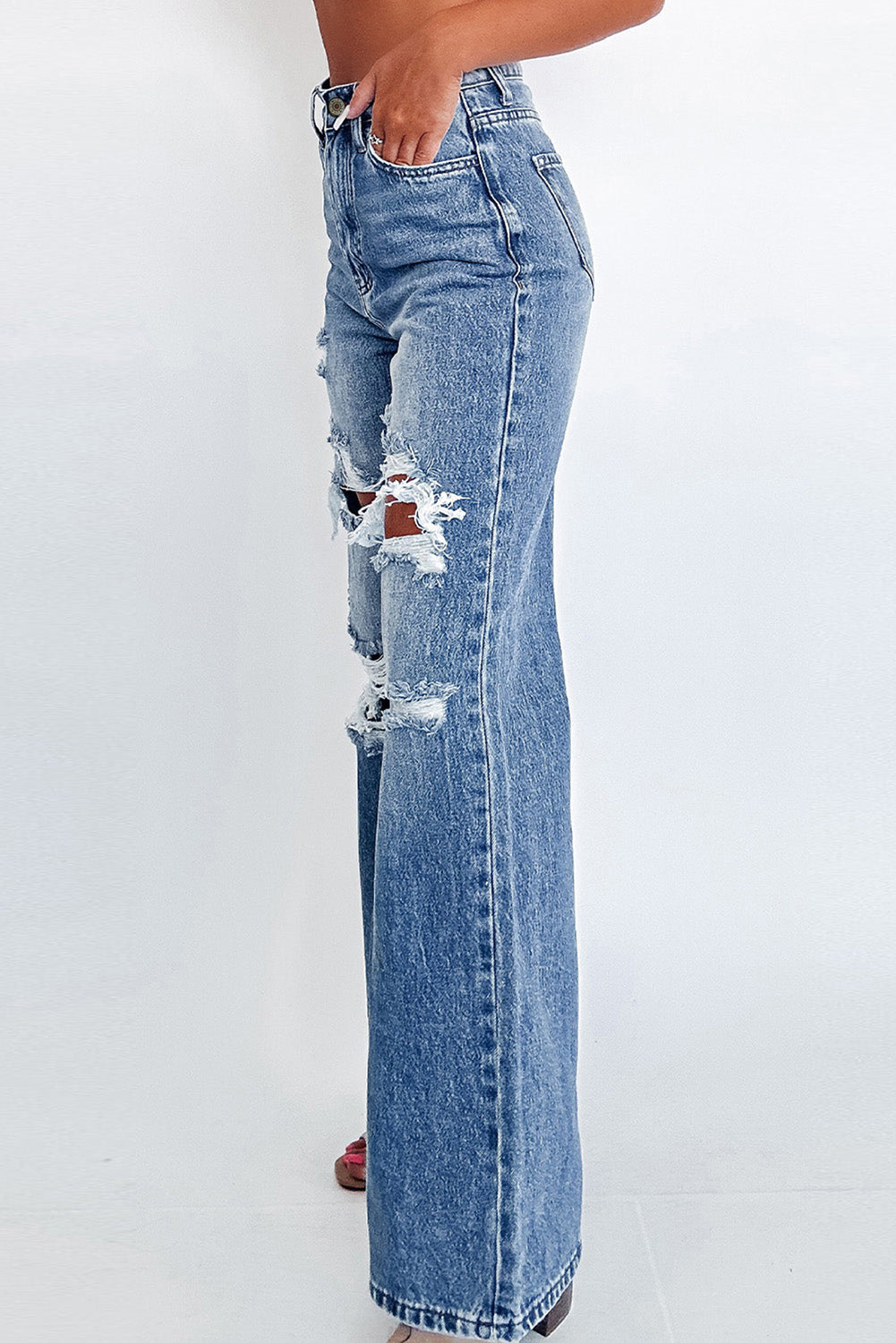 Distressed Wide Leg High Waist Jeans