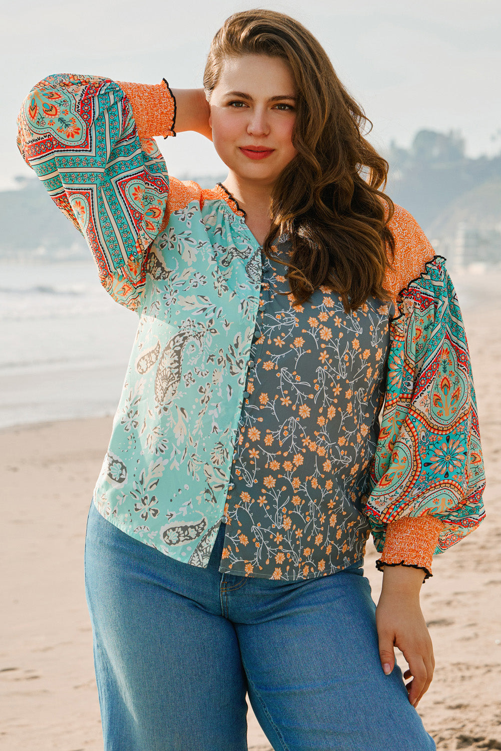 Floral Patchwork Plus Size Blouse