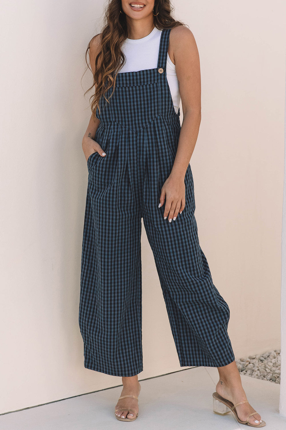 Plaid Print High Waist Overall