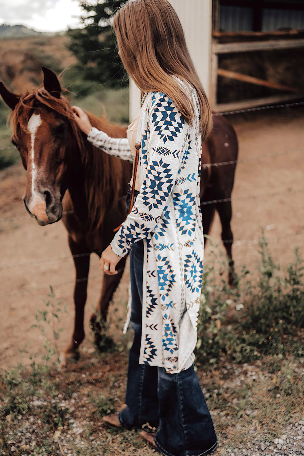 Aztec Printed Open Front Cardigan