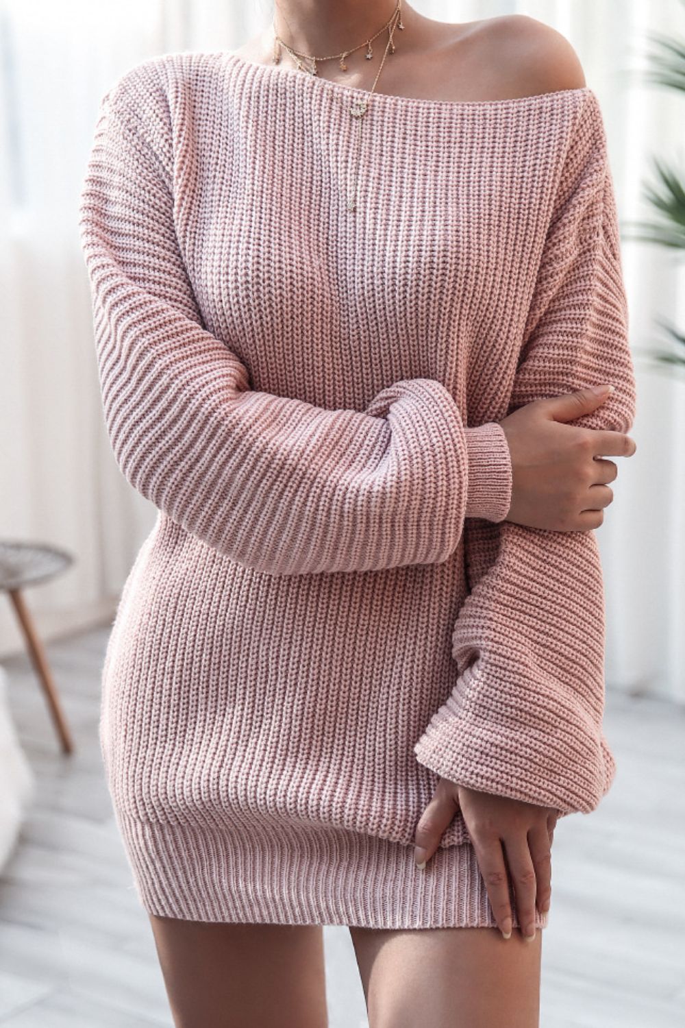 Boat Neck Mini Sweater Dress