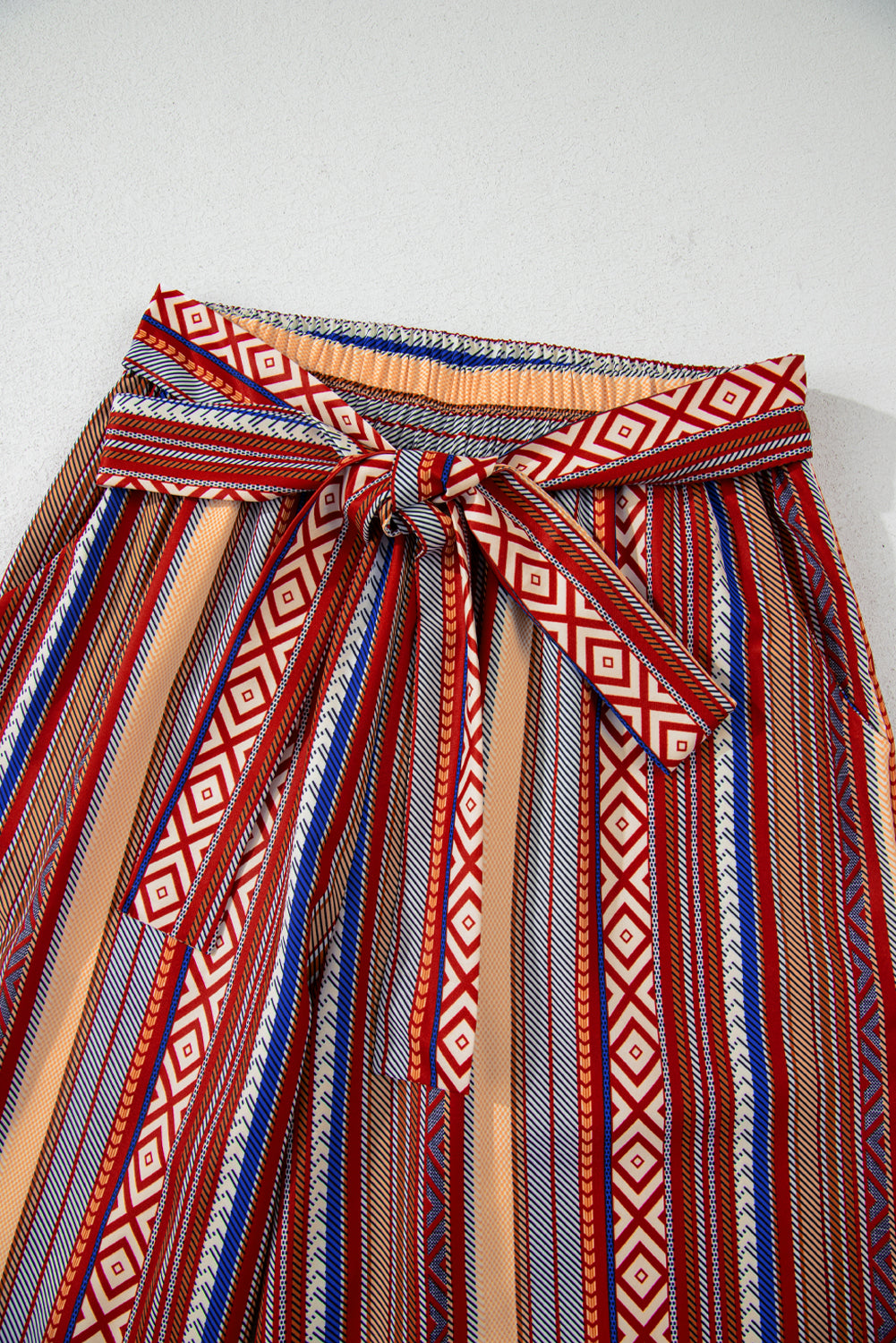 Boho Ethnic Striped Print Tie Waist Wide Leg Pants