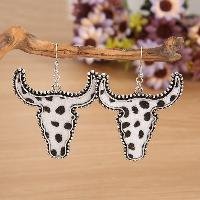 Animal Print Cow Head Earrings