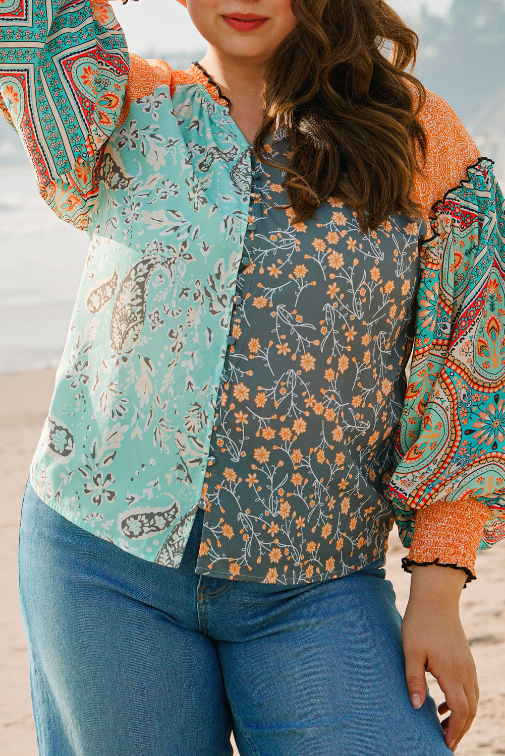 Floral Patchwork Plus Size Blouse