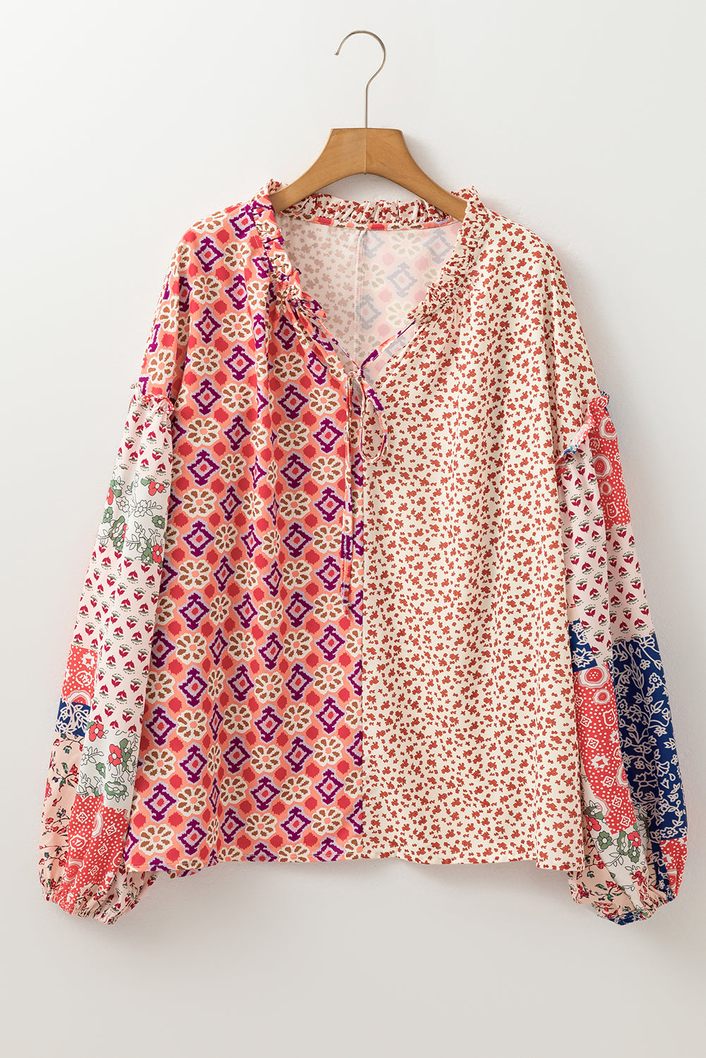 Floral Geometric Patchwork Plus Size Blouse