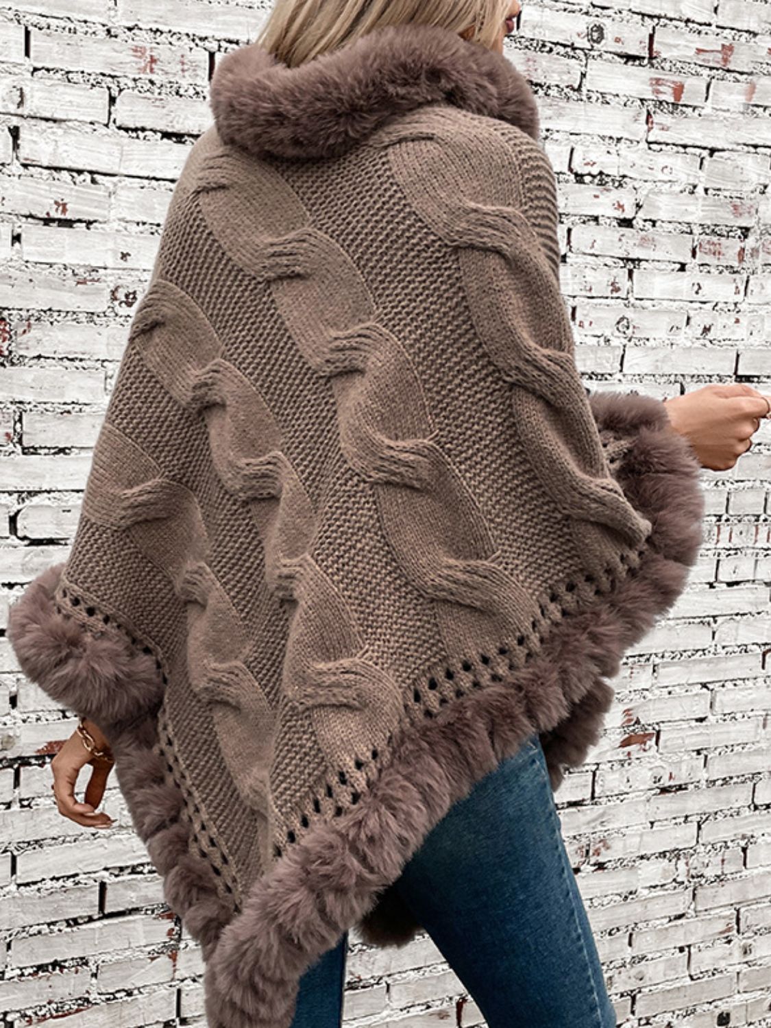 Fuzzy Cable-Knit Poncho