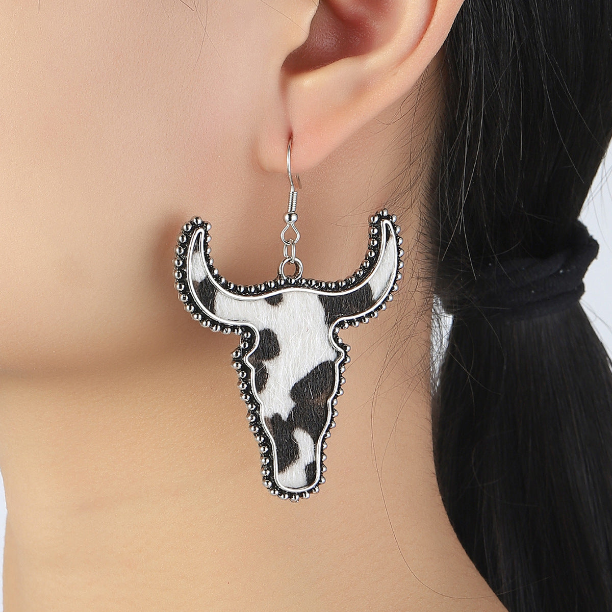 Animal Print Cow Head Earrings