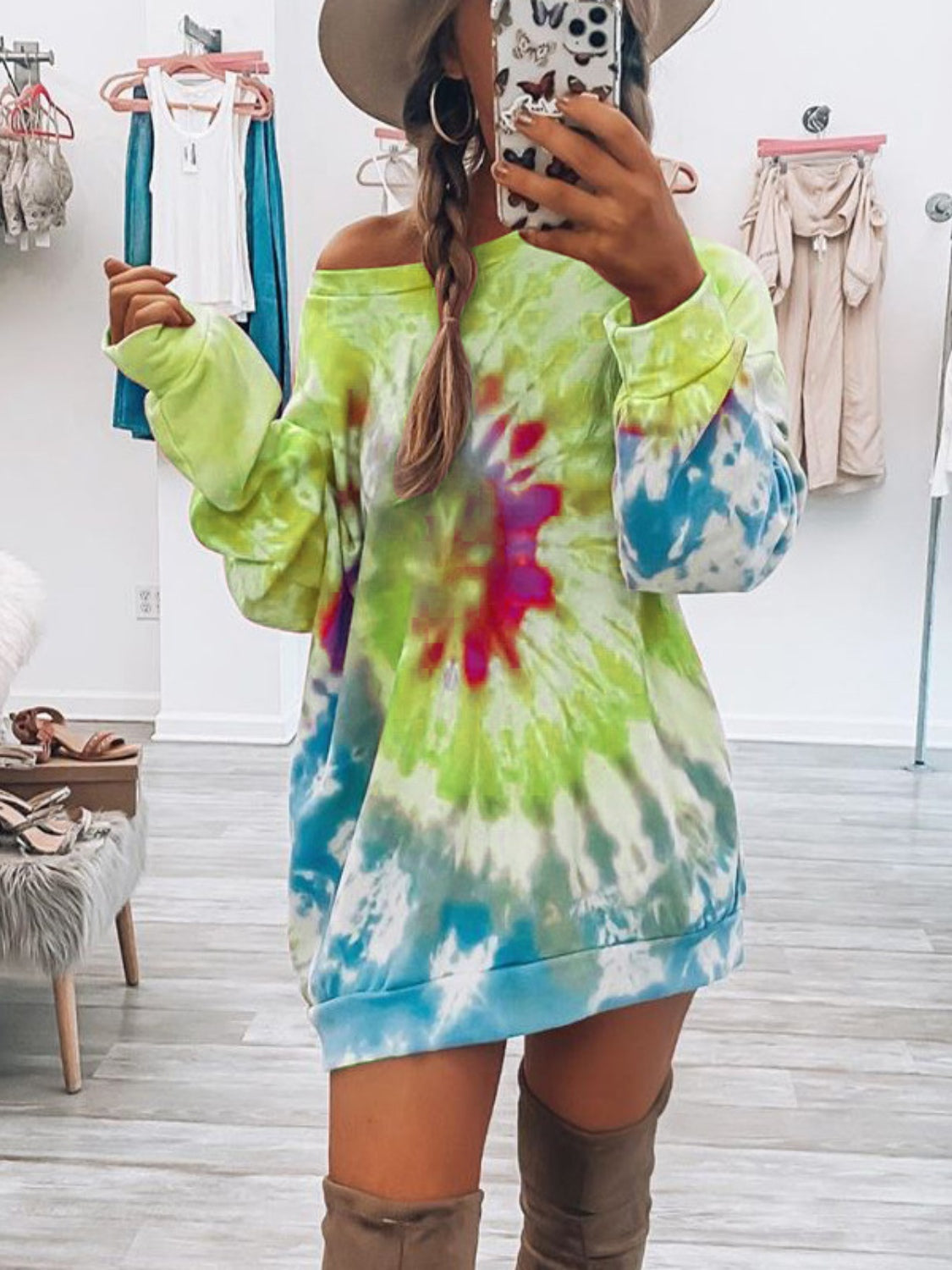 Tie-Dye Long Sleeve Dress