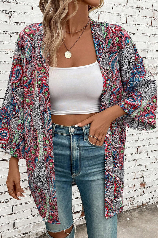 Paisley Print Open Front Kimono