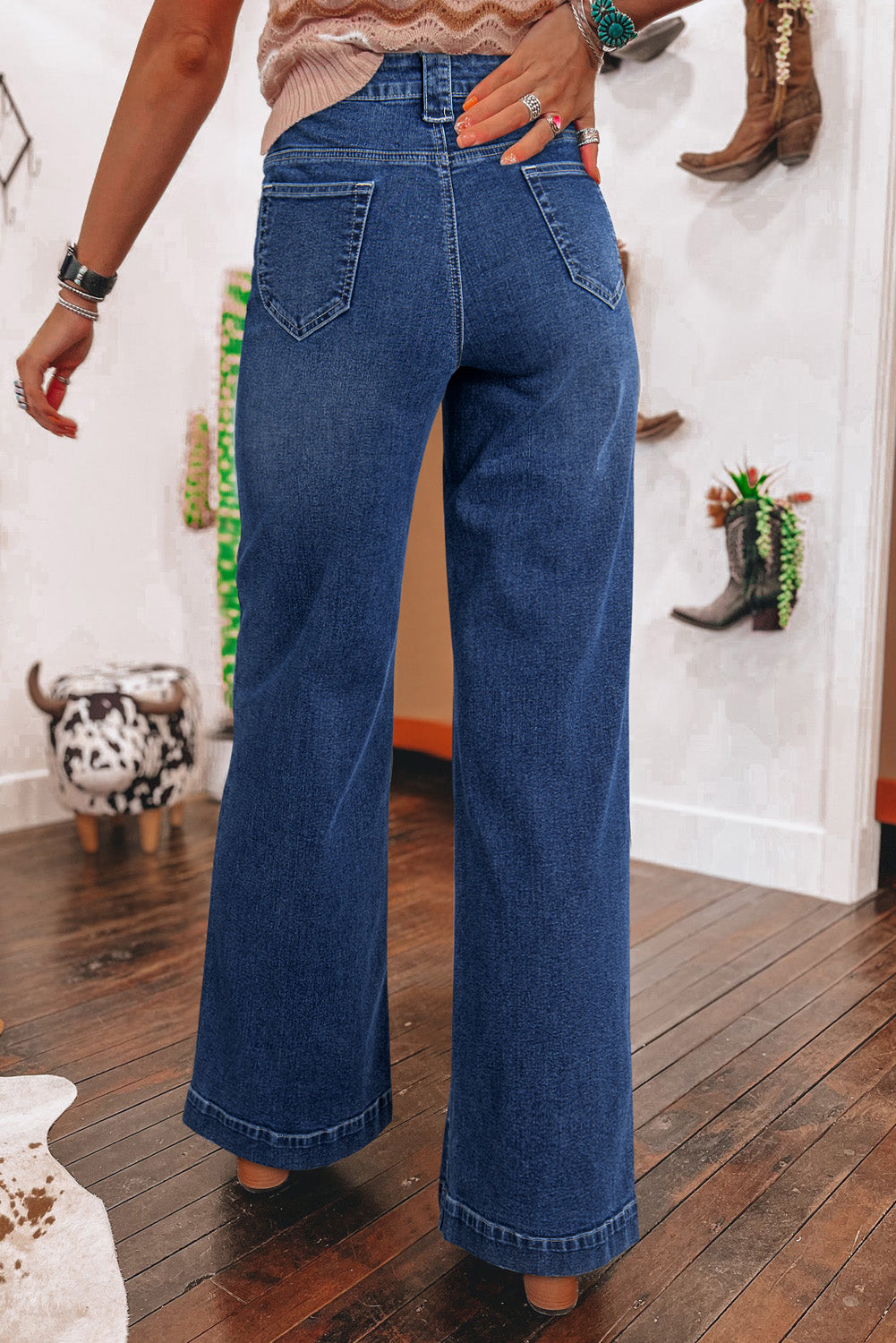 Wide Leg Pocketed High Waist Jeans