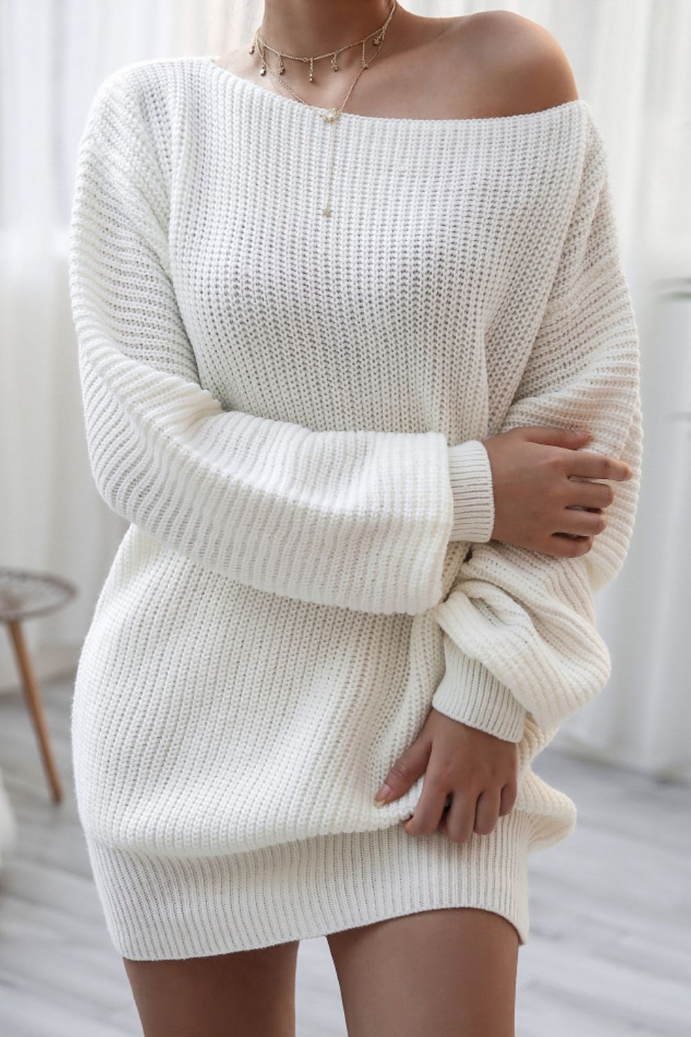 Boat Neck Mini Sweater Dress