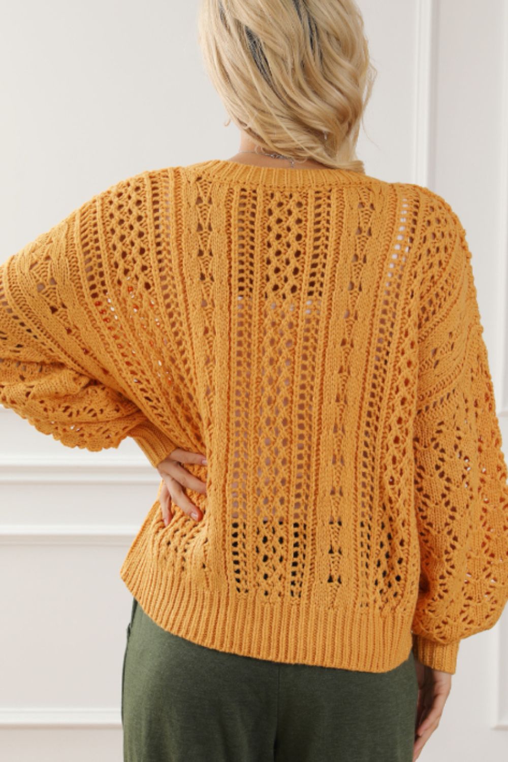 Openwork Drop Shoulder Sweater