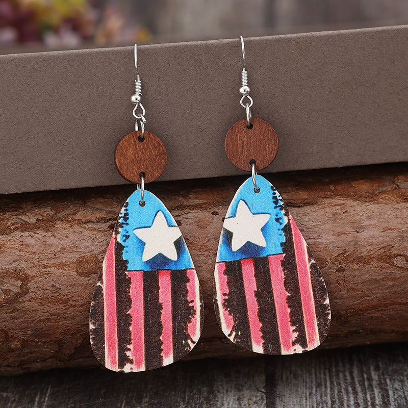 Star & Stripes Wooden  Earrings