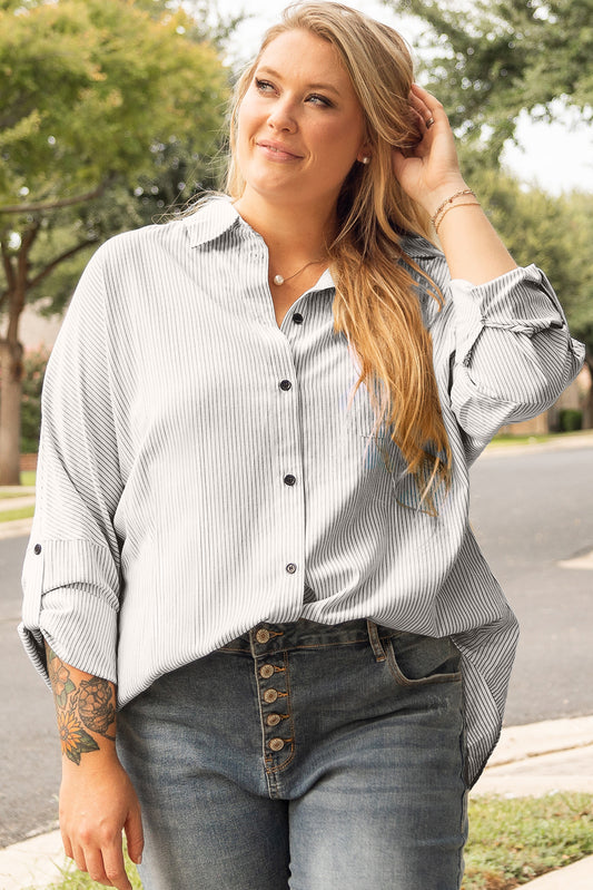 Rolled Tab Sleeve Buttoned Plus Size Shirt