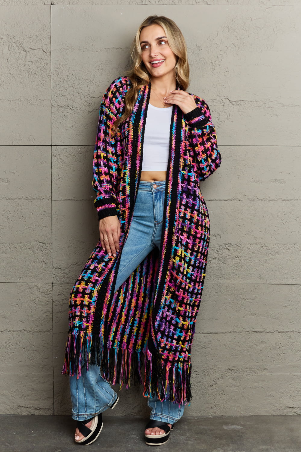 Multicolor Fringe Hem Cardigan