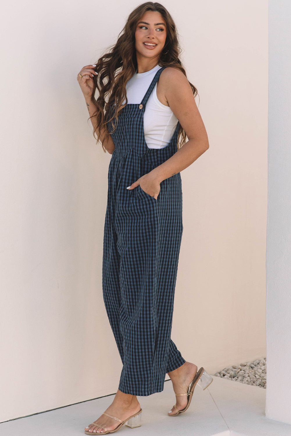 Plaid Print High Waist Overall