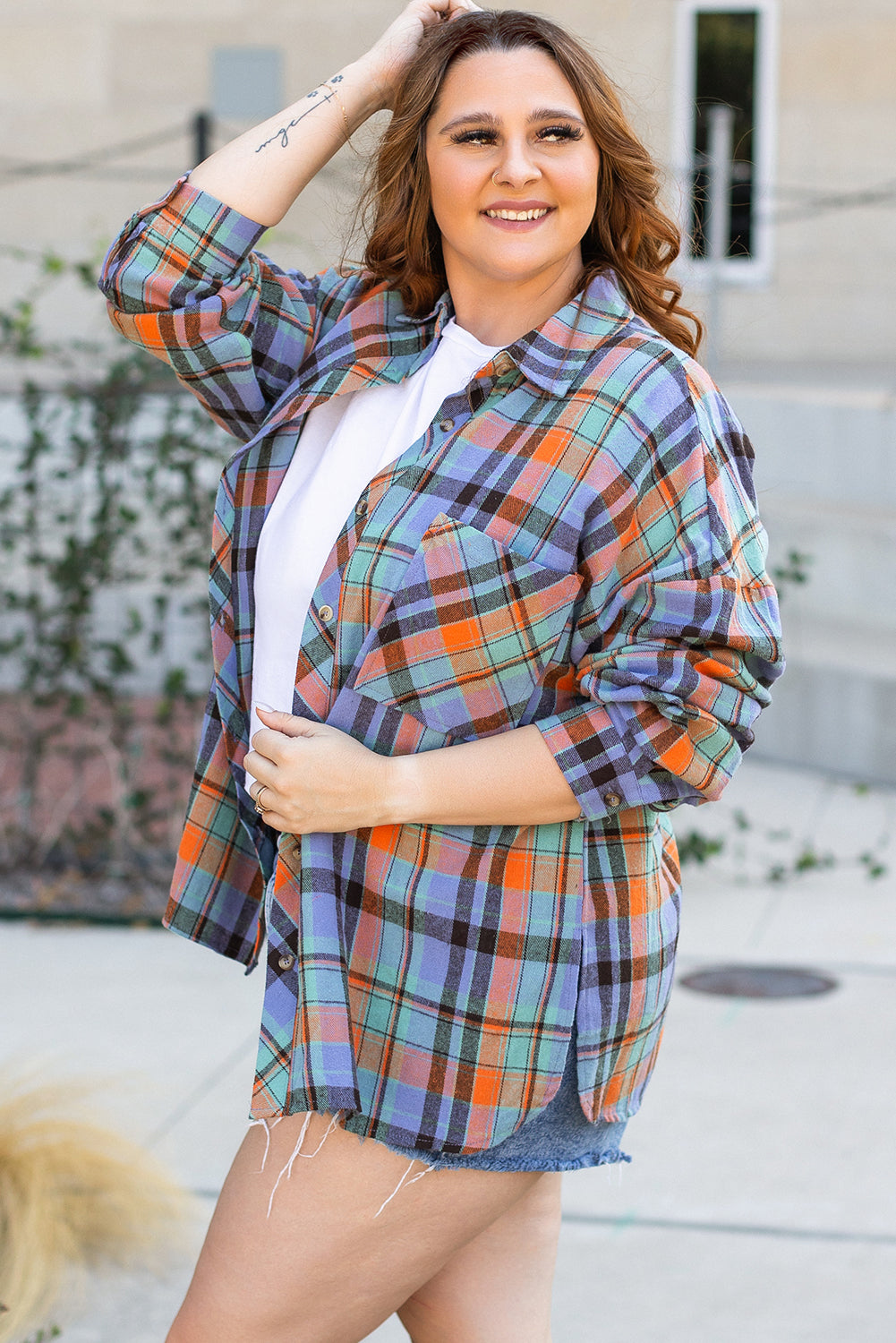 Plaid Print Buttoned Shirt