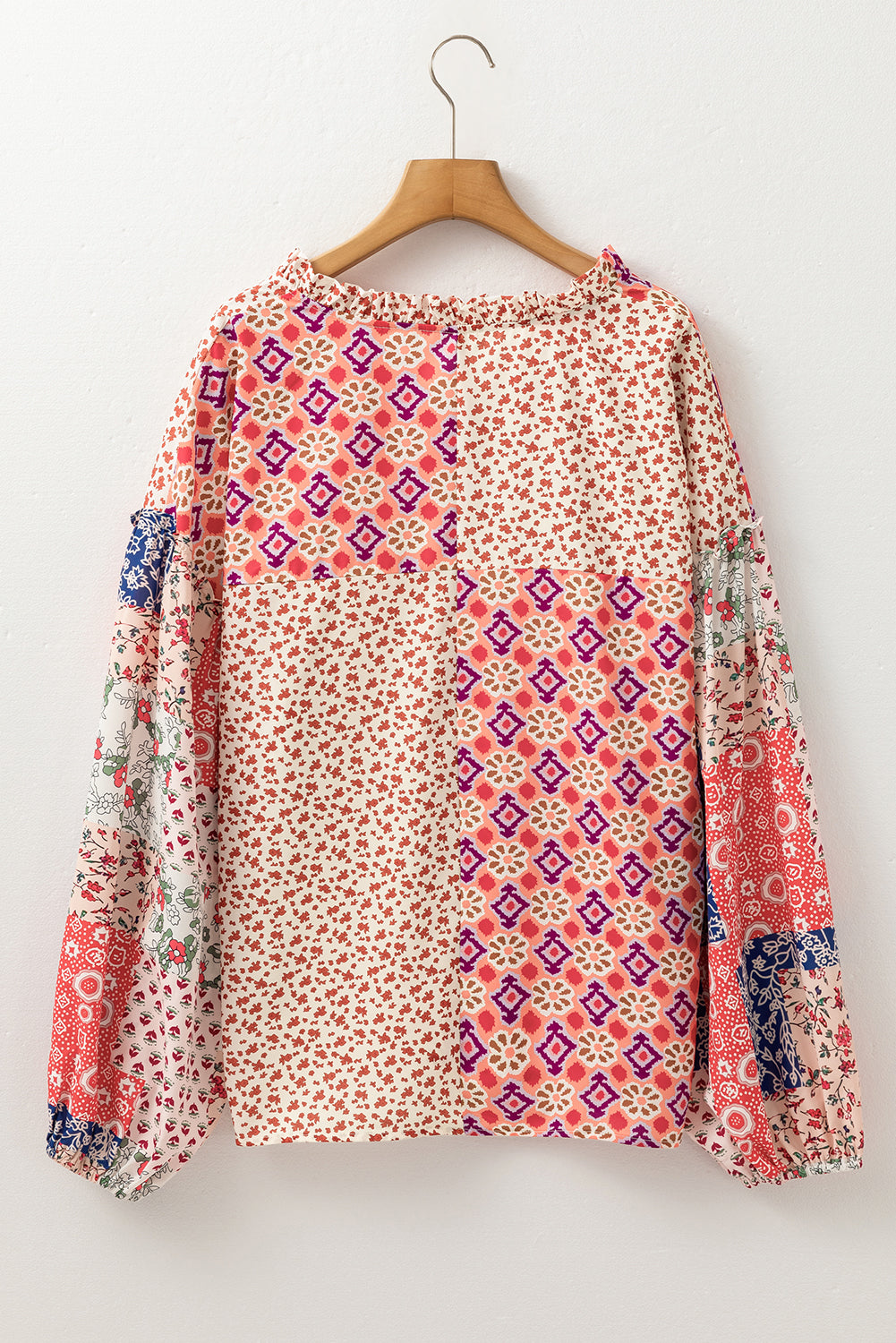 Floral Geometric Patchwork Plus Size Blouse