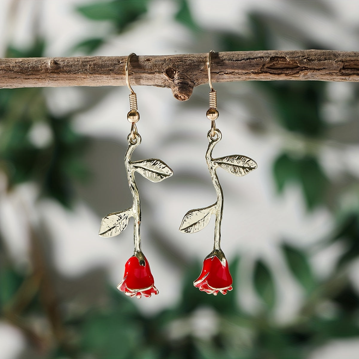 Rose Flower Design Red Dangle Earrings