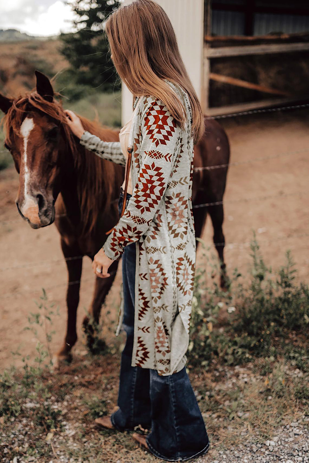 Aztec Printed Open Front Cardigan