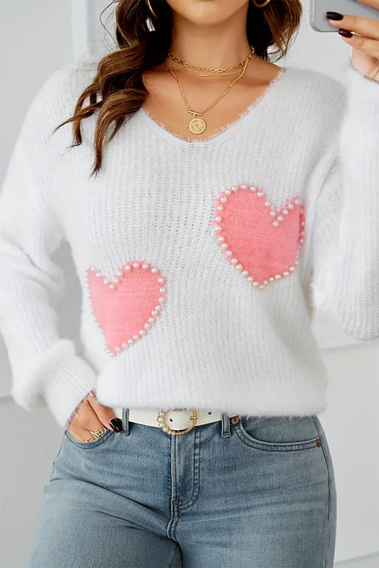 Heart Pattern Fuzzy Sweater