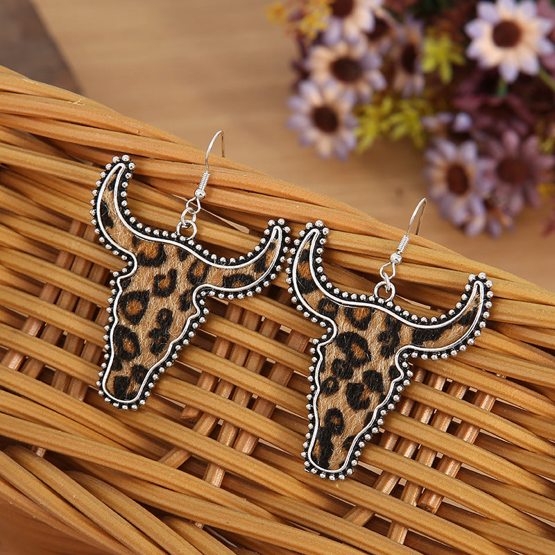 Animal Print Cow Head Earrings