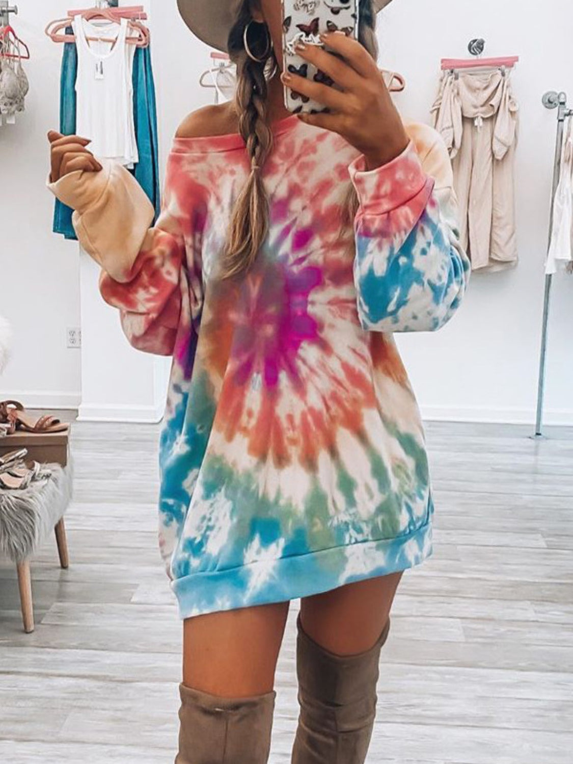 Tie-Dye Long Sleeve Dress