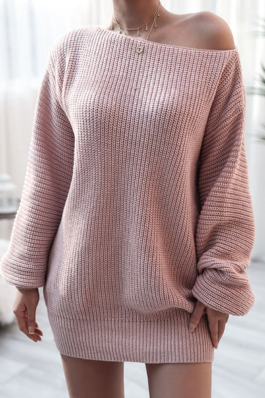 Boat Neck Mini Sweater Dress