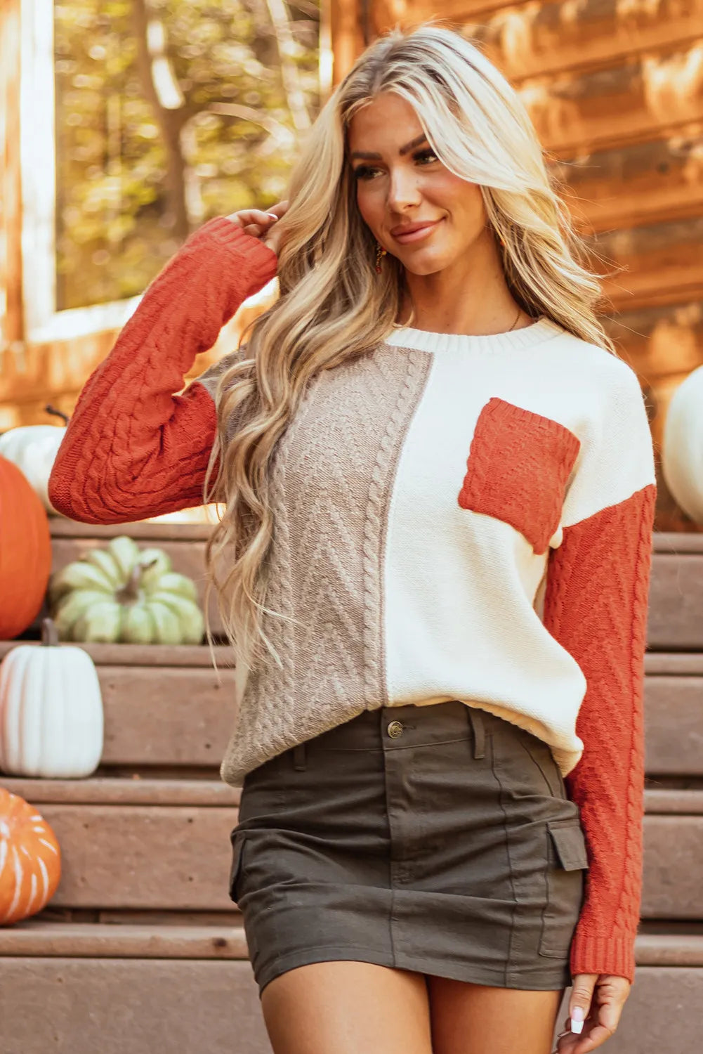 Color Block Round Neck Sweater