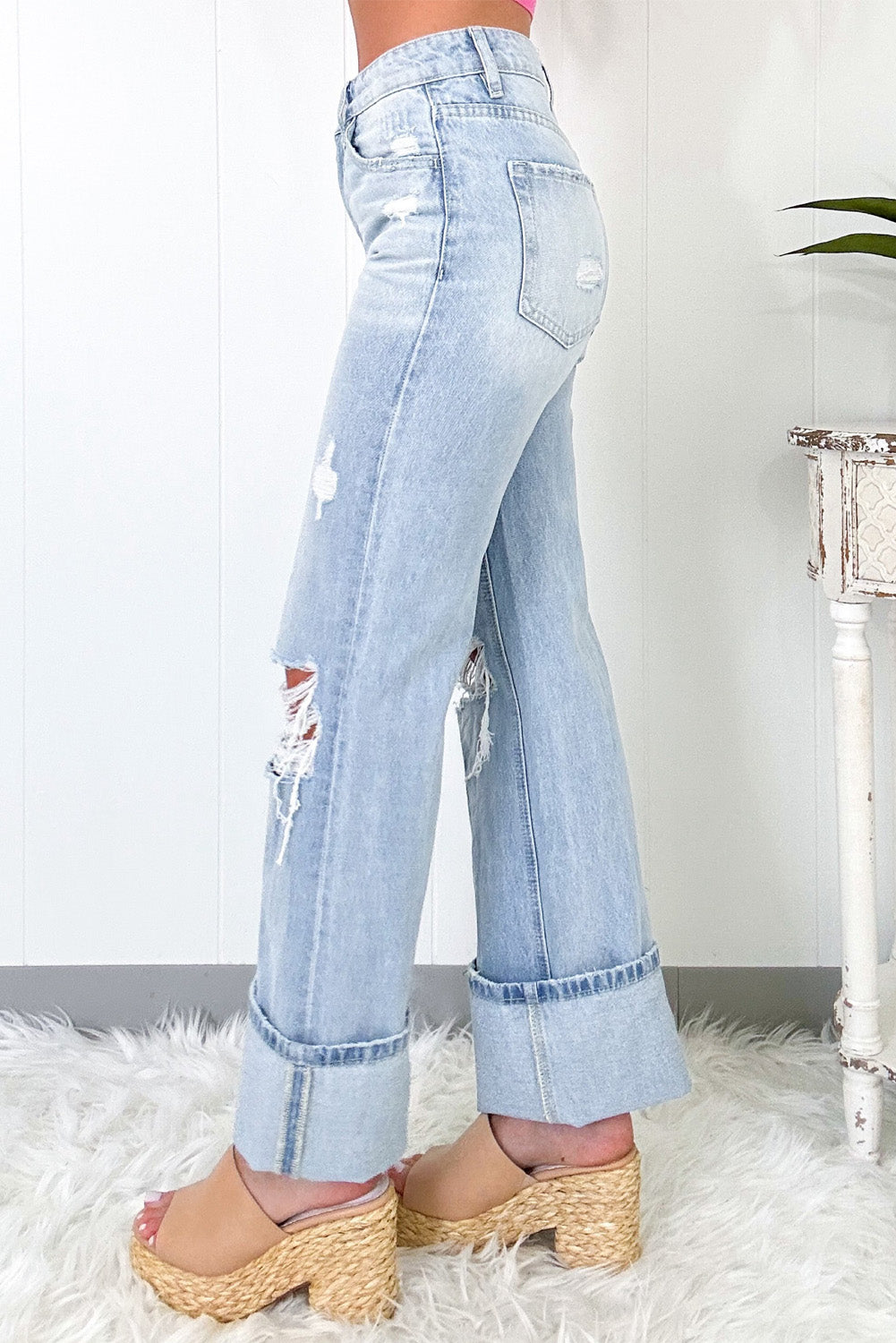 Light Wash Distressed Flare Jeans