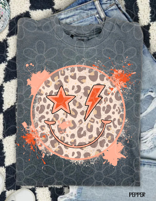 Orange Leopard Smiley Tee