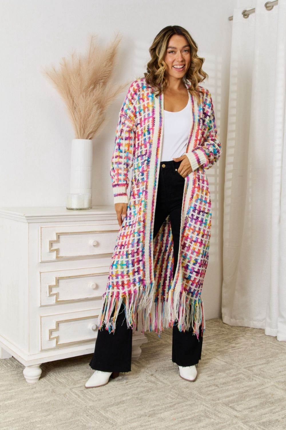 Multicolor Fringe Hem Cardigan