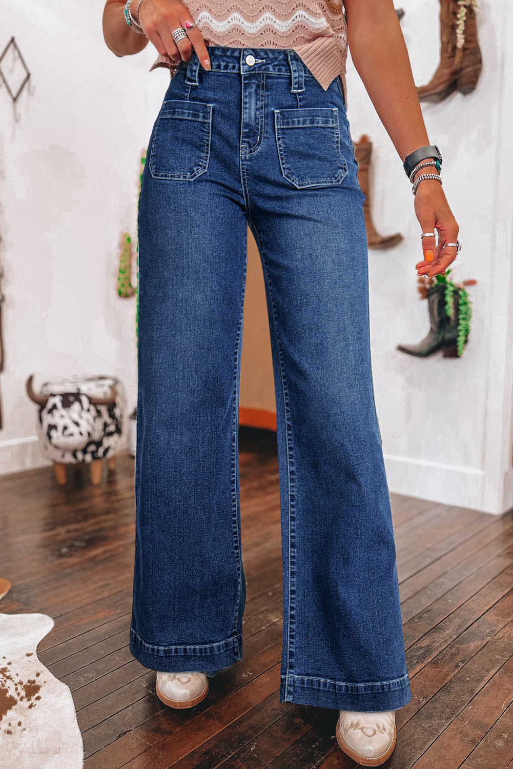 Wide Leg Pocketed High Waist Jeans